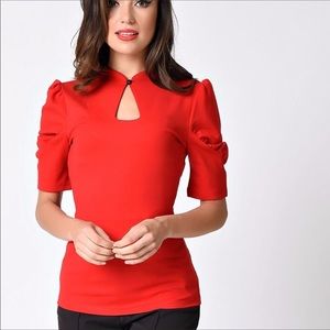 Voodoo Vixen Red Dita Top Red XL Retro Pinup